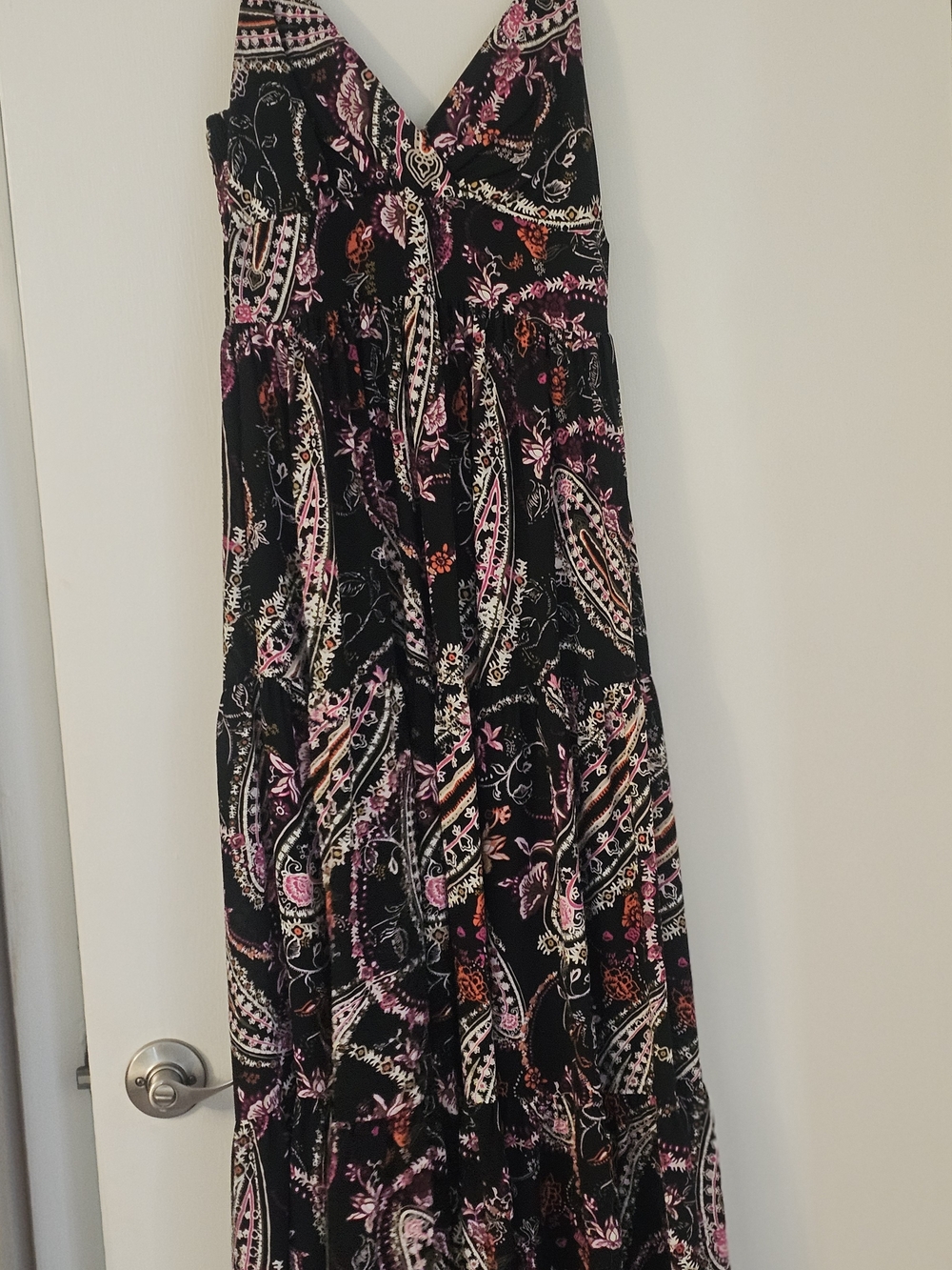 White House Black Market Black Floral Paisley Maxi Dress